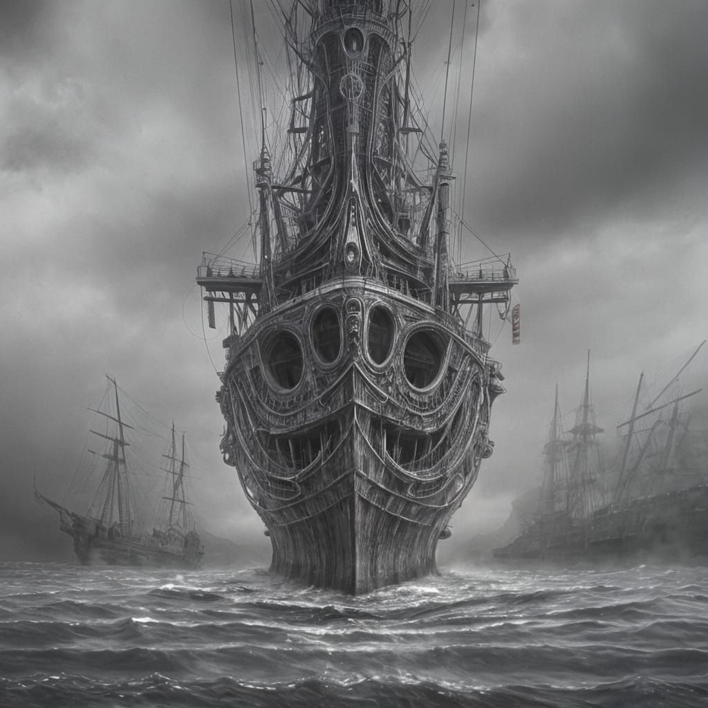 Ghost Ship at Night: Surreal Dark Art