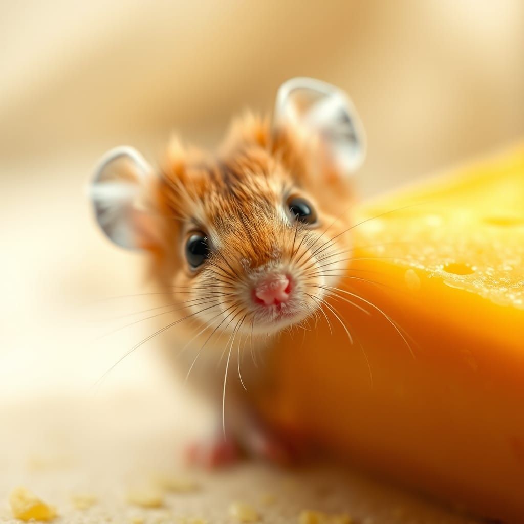 Curious Mouse in Cheese, Studio Portrait