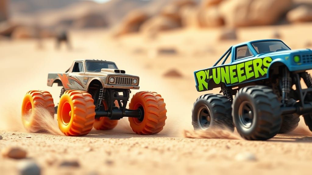 Toy Monster Trucks Race: Pixar-Style Desert Scene