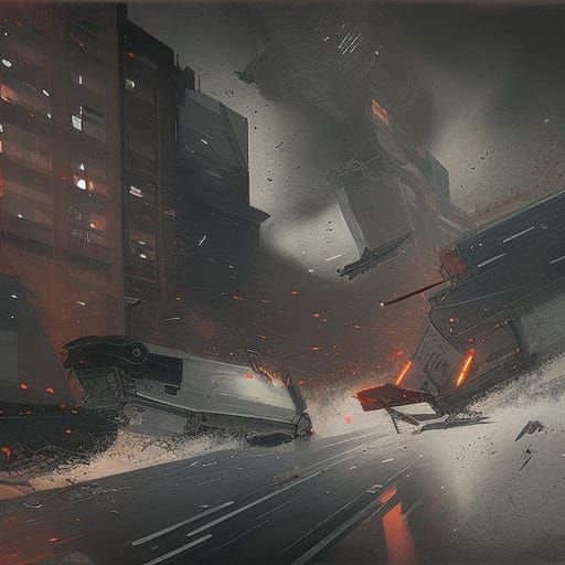 Chaotic City Explosion with Sirens and Dust