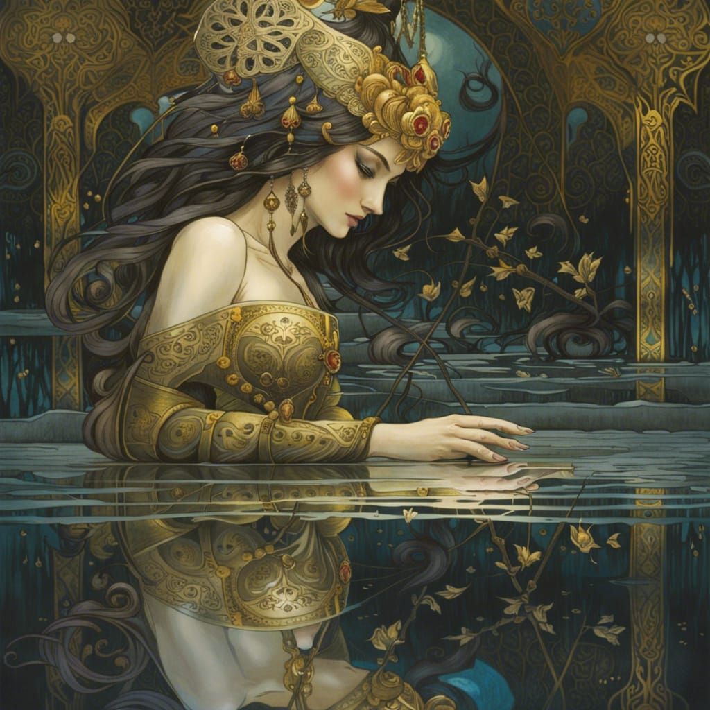 Persian Princess and Mirrored Reflection: Fantasy Art