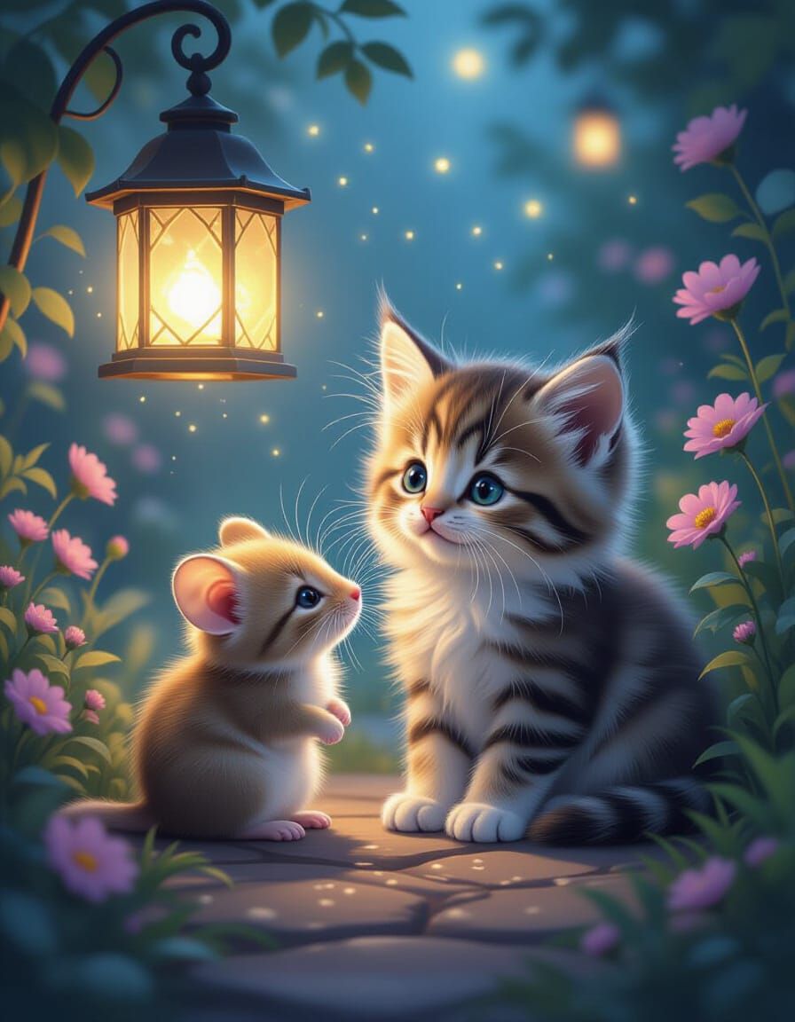 Tiny Friends in Magical Garden Night