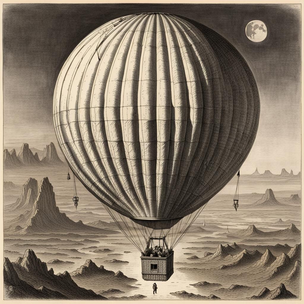 Vintage Hot Air Balloon on the Moon