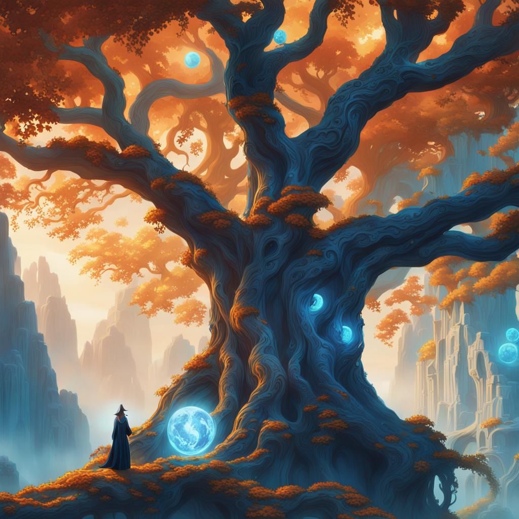 Mystical Sorceress on Ancient Tree: Fantasy Concept Art