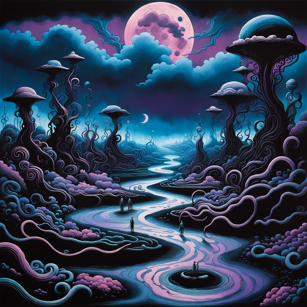 Dark Cosmic Dreamscape with Shadow Giant