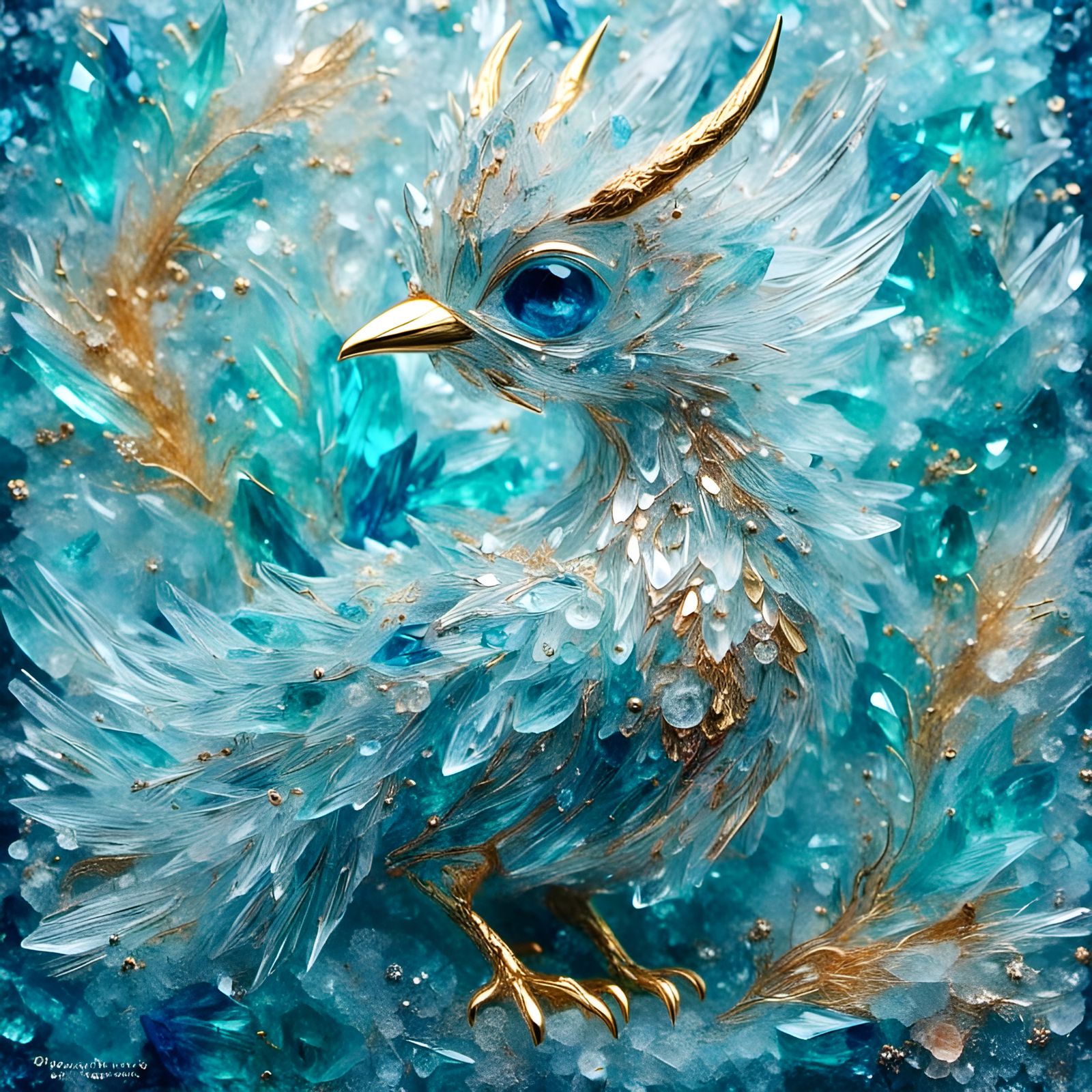 Crystal Bird with Ornate Feathers as Impasto Painting
