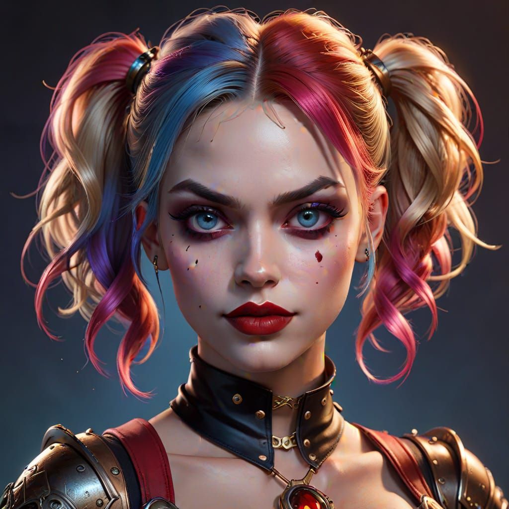 Harley Quinn Steampunk Portrait: Hyperdetailed Concept Art