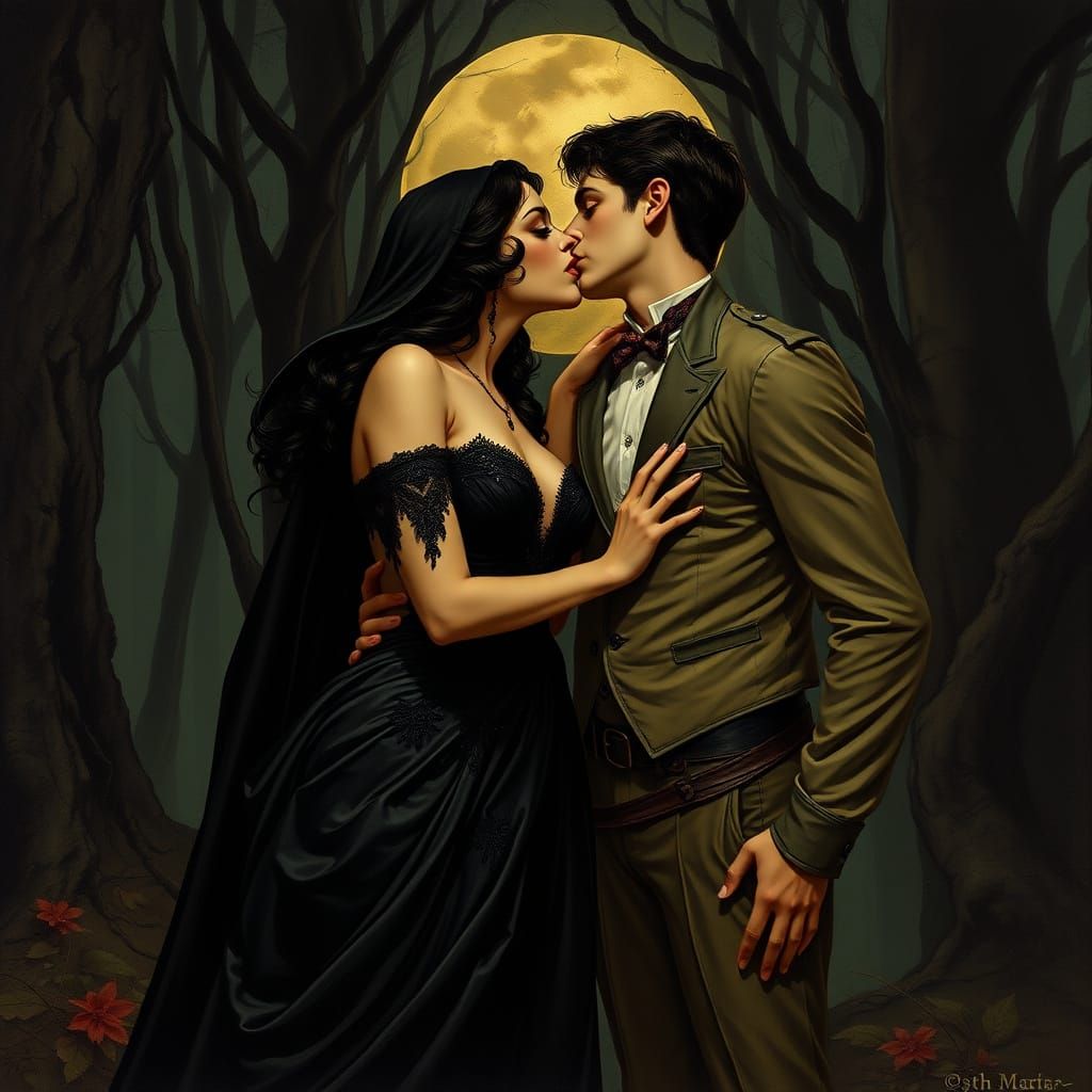 Sensual Vampire Goddess in Dark Art Nouveau Style