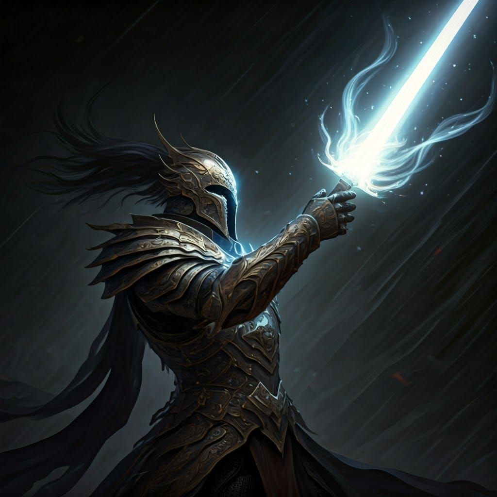 Majestic Warrior Throws Radiant Elemental Sword