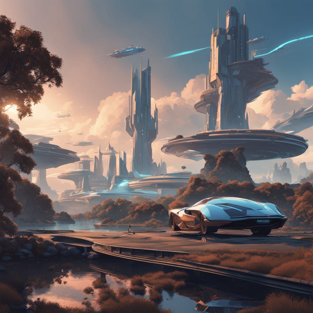 Vibrant Futuristic Landscape in Brilliant Blue