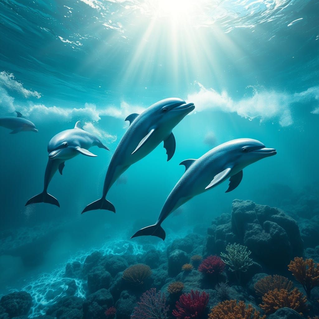 Dolphins in a Turquoise Ocean