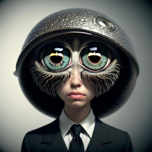 Surreal Child with Gigantic Eyes at School