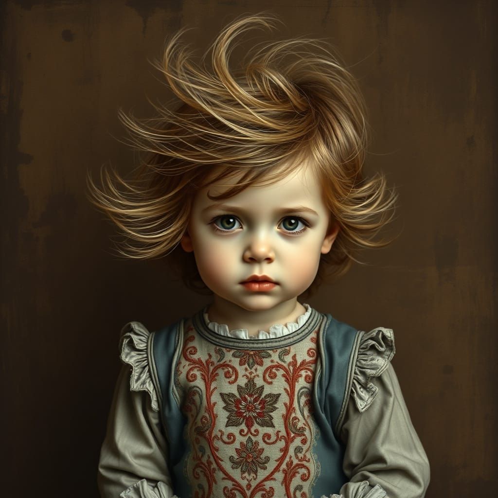 Renaissance Child with Windblown Hair in 4K