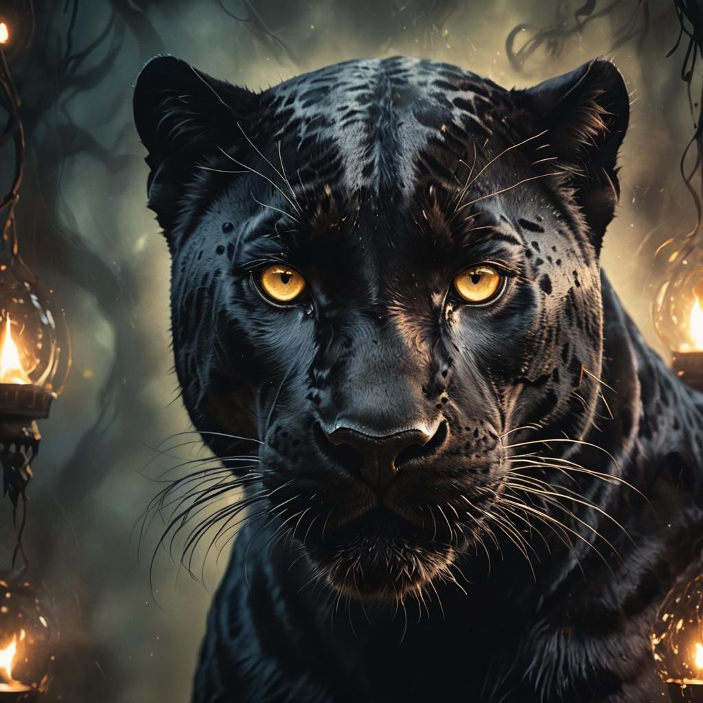 Eerie Black Panther Portrait in Dark Fantasy Style