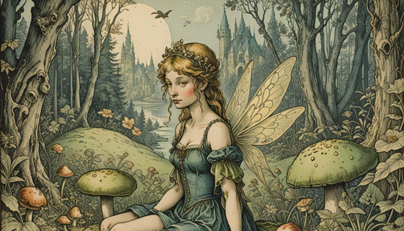 Whimsical Tinkerbell Etching in Dutch Golden Age Style