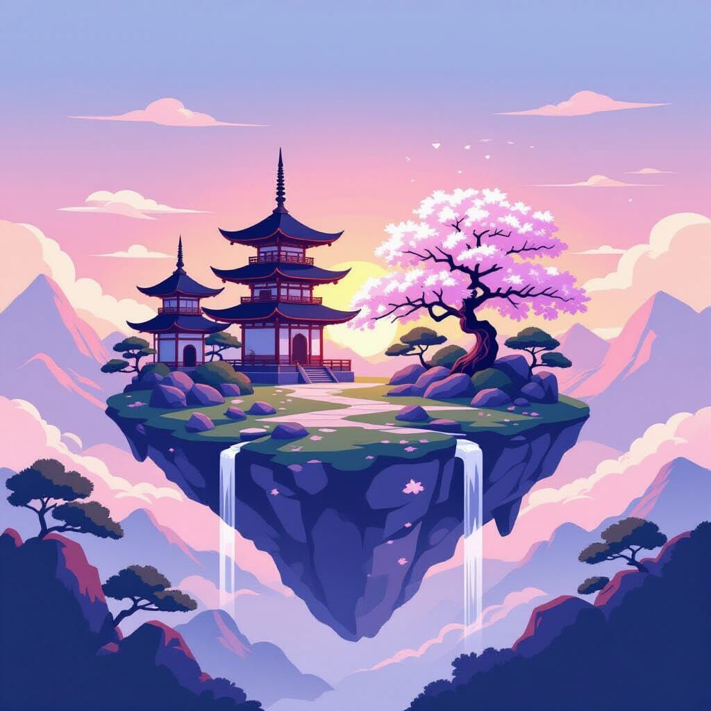 Floating Island at Twilight: A Minimalist Vector Illustratio...