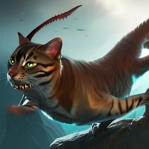 Cat-Shark Hybrid Creature on the Hunt