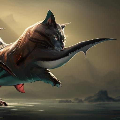 Cat Shark Hybrid Creature on the Hunt