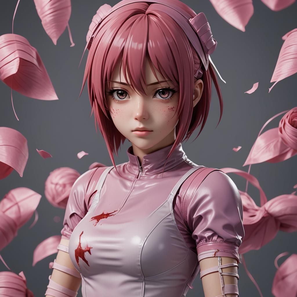 Anime Character in Bandages: 3D Anime Art