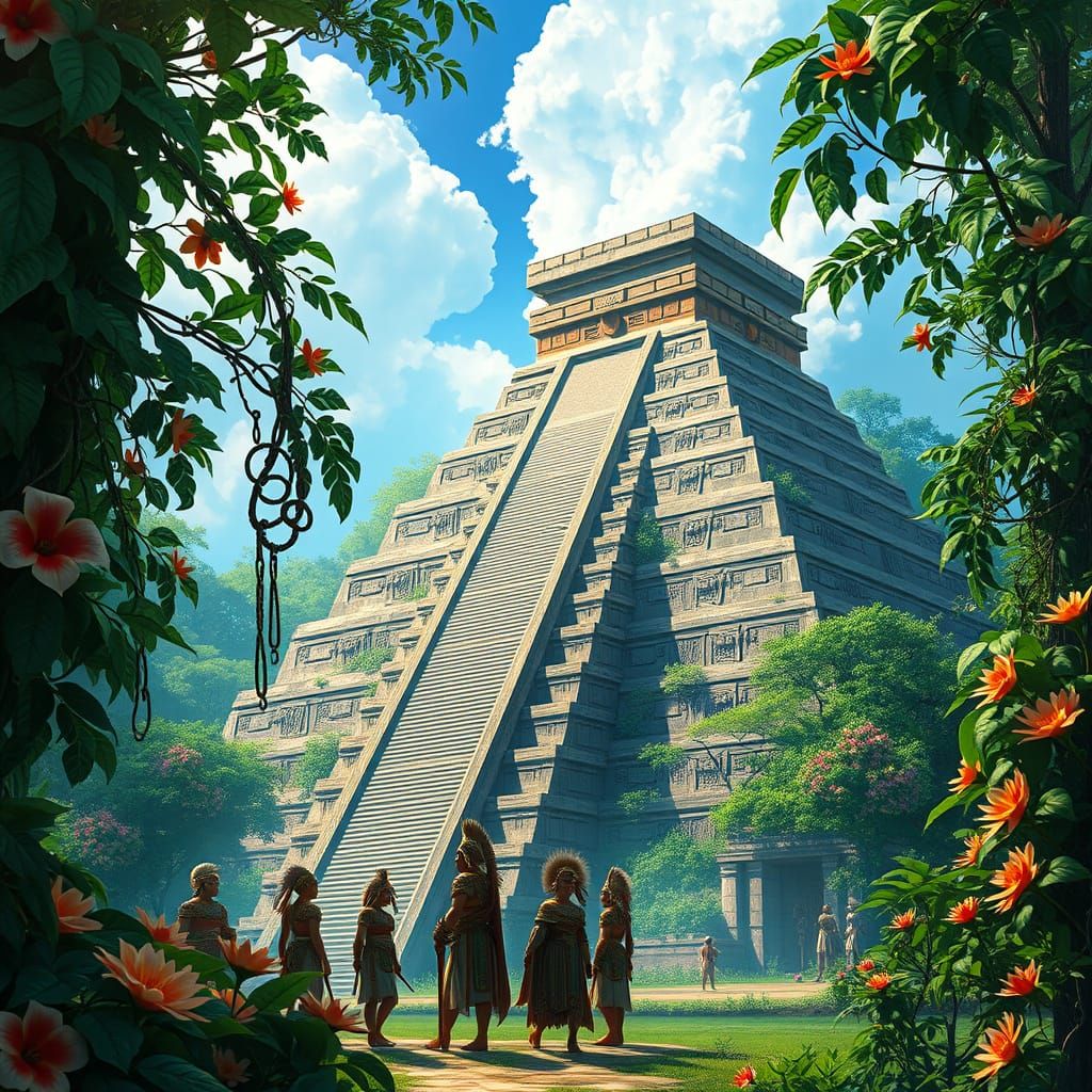 Ancient Aztec Pyramid Amidst Jungle Grandeur