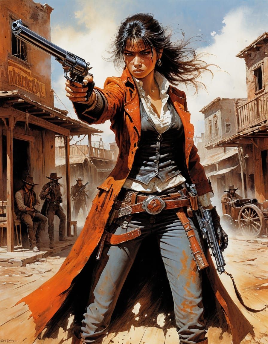 Latina Gunslinger in Wild West Gunfight