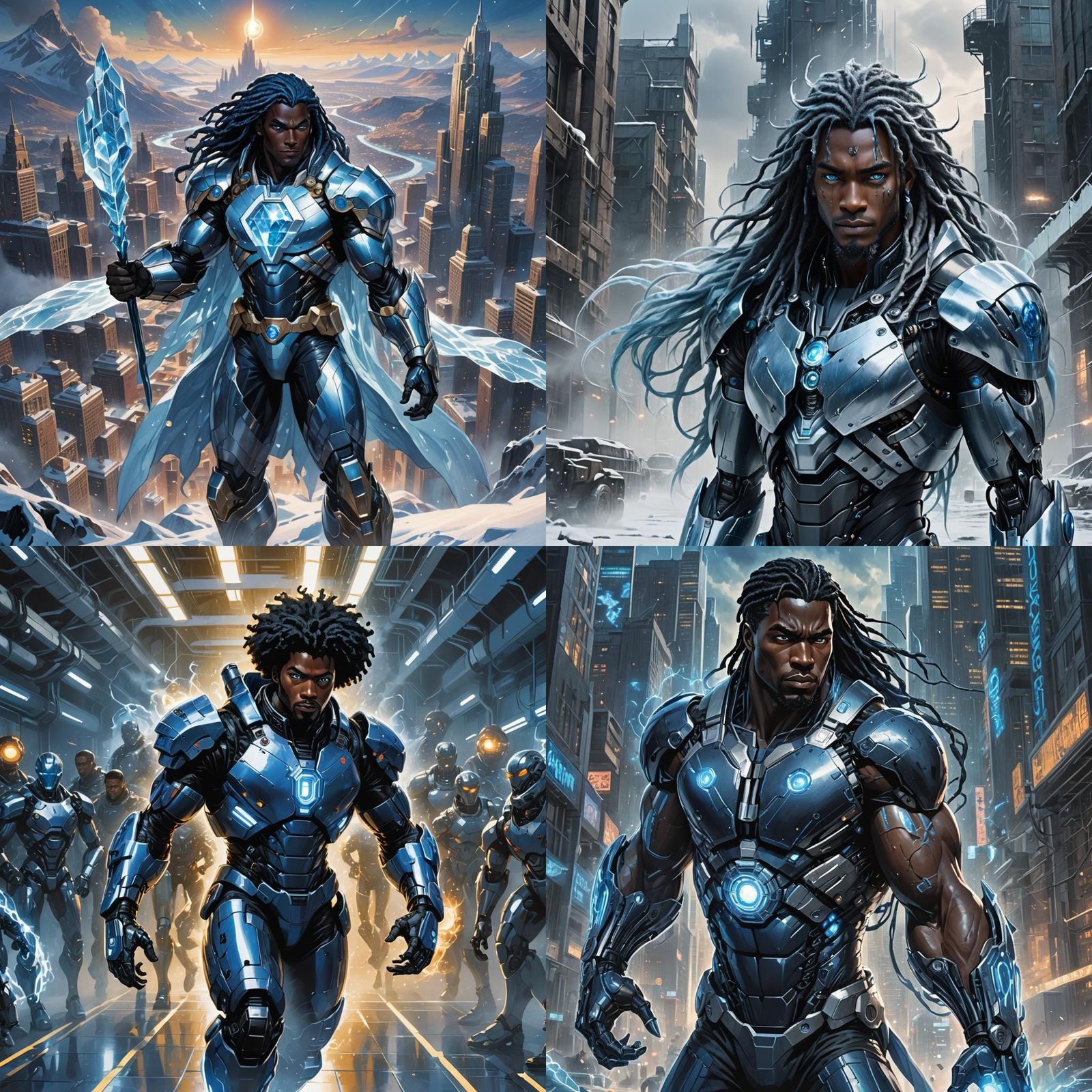 Black Superhero Scientist Commands Robot Army Comic Art
