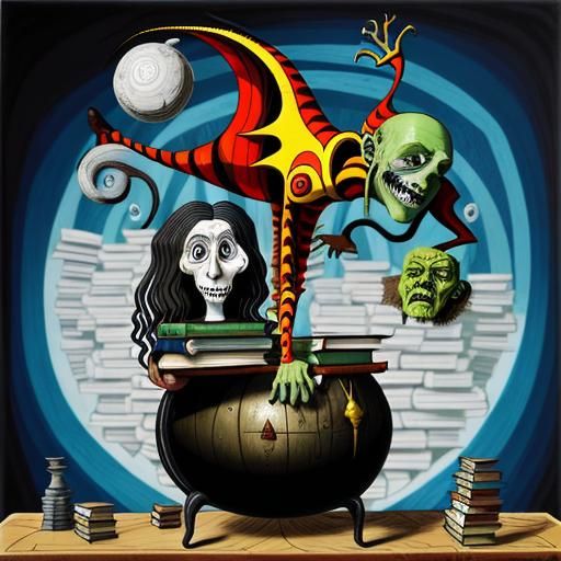 Disturbing Zombie Librarian in Art Brut Style