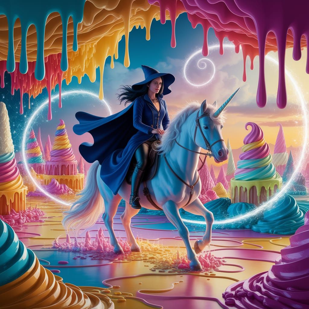Sorceress on Unicorn Rides Ice Cream Dreamscape