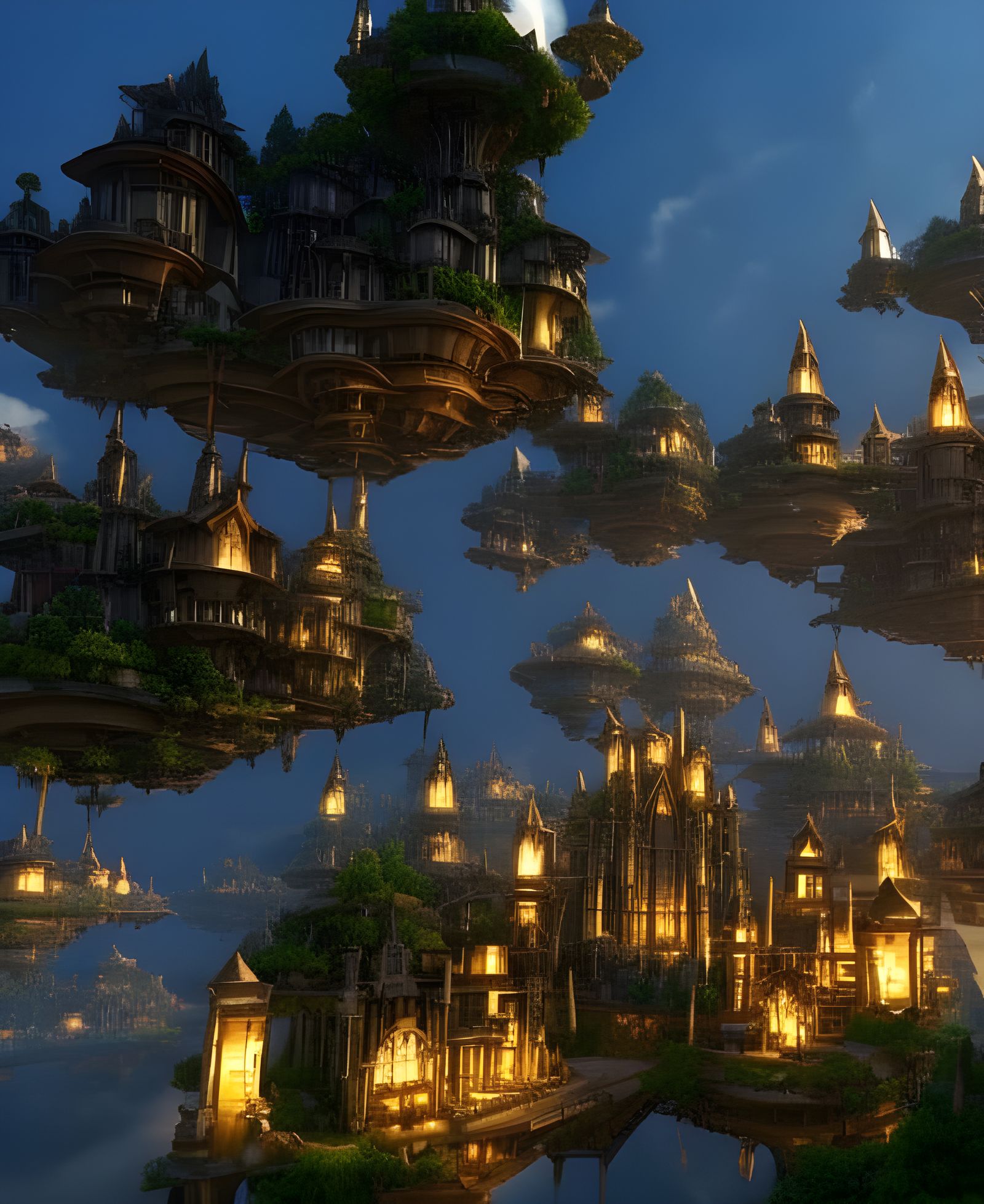 Fantasy Flying City in the Clouds