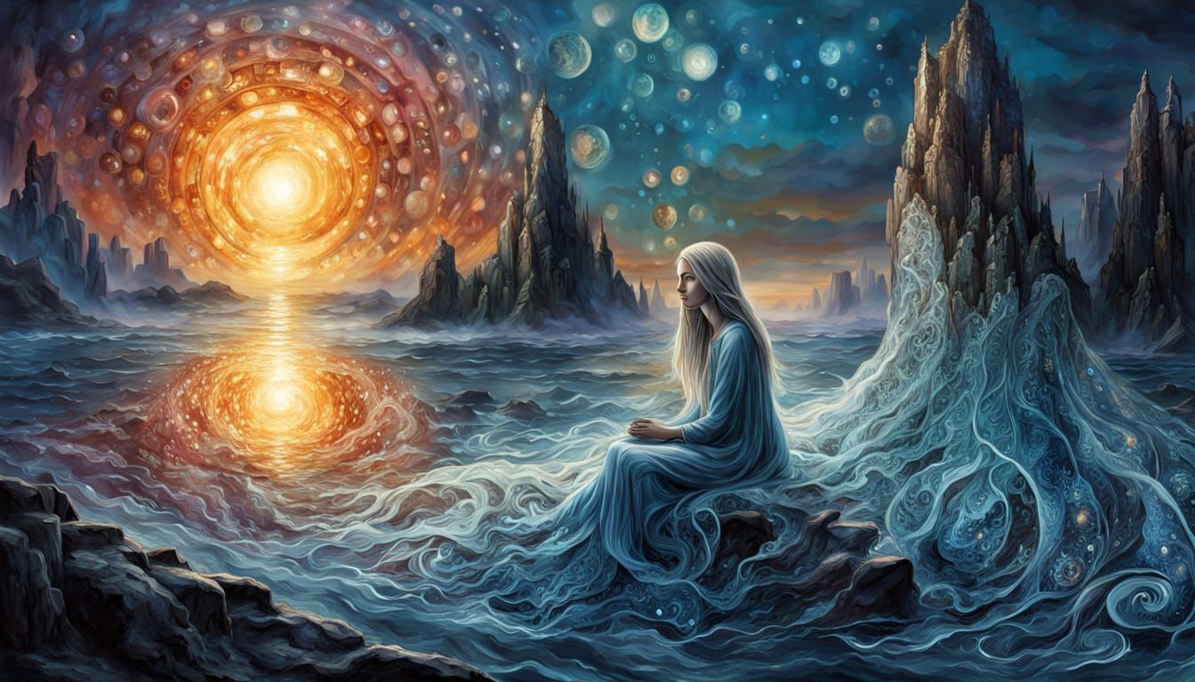 Fragmented Sculpture of Woman at Sunset in Bio Art Style