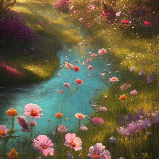 Victorian Piano in Spring Meadow, Detailed Art