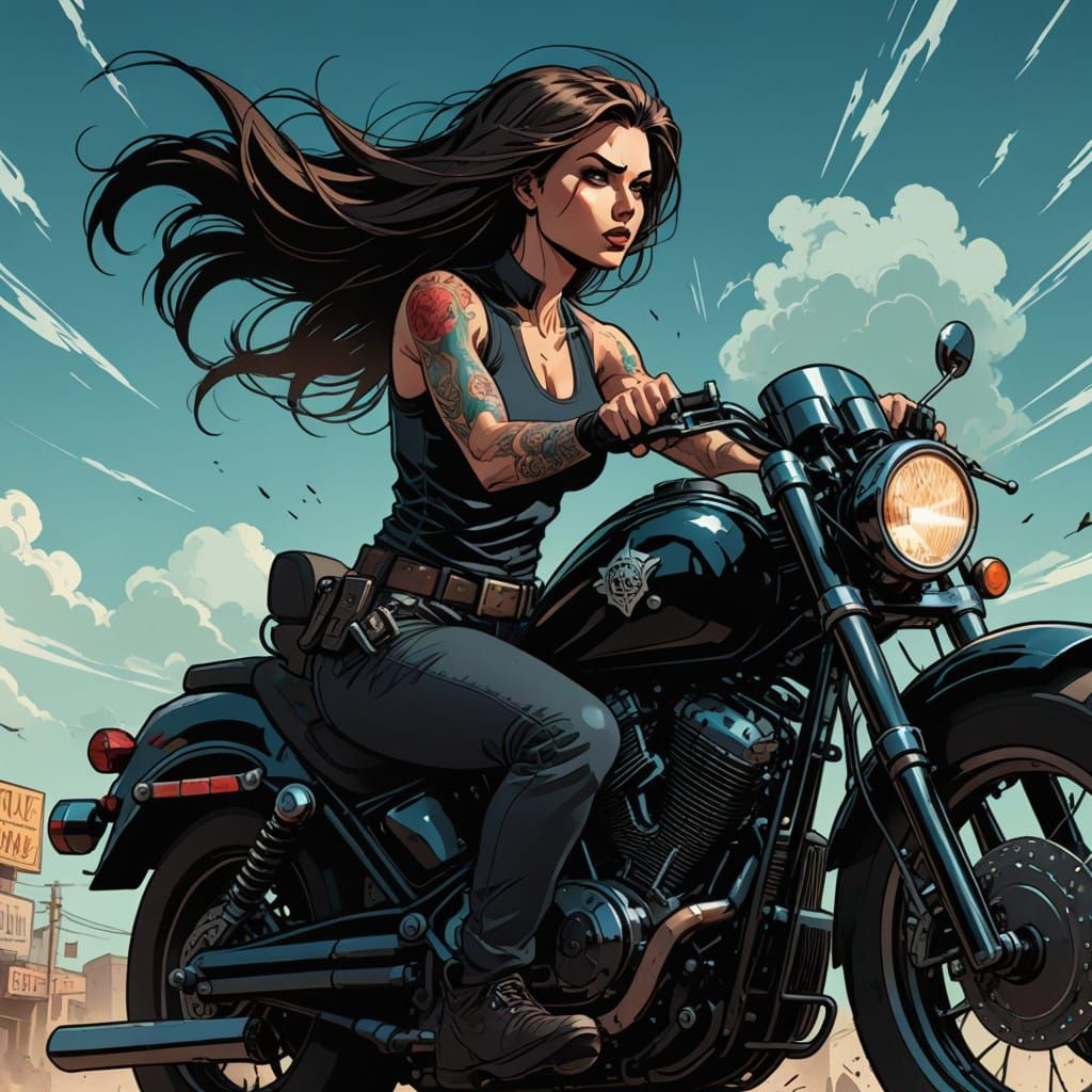 Athletic Police Officer Cruises the City on Her Chopper