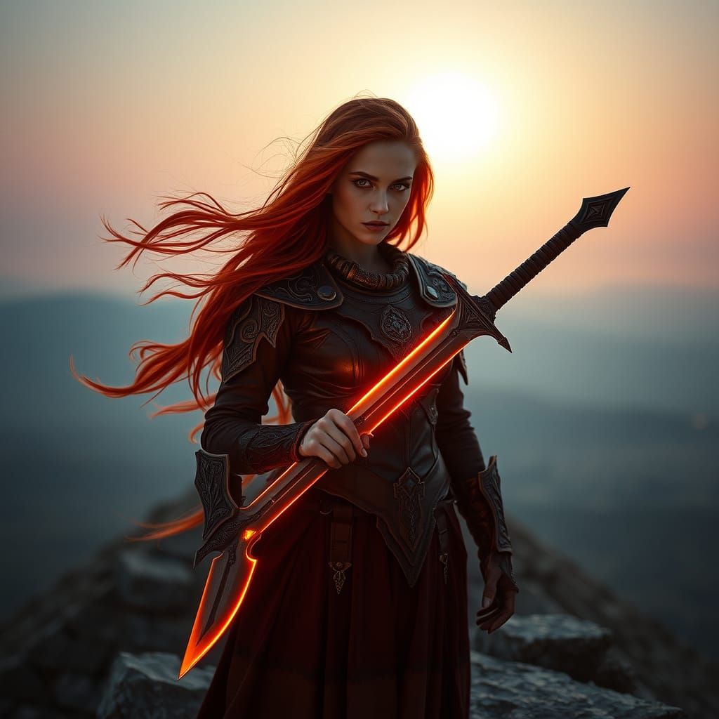 Mystical Woman with Daggers on Pyramid