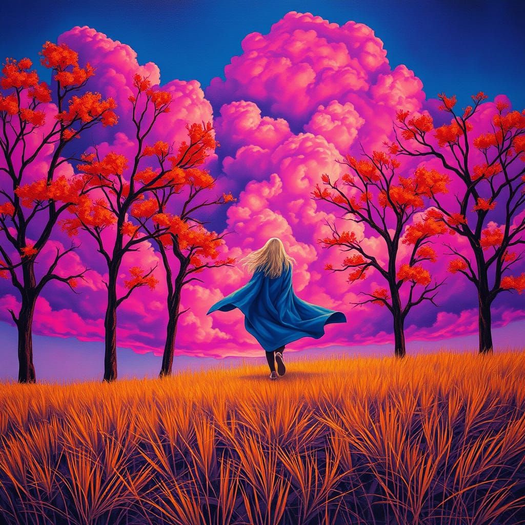 Surreal Autumn Dreamscape with Celestial Clouds and Mysterio...