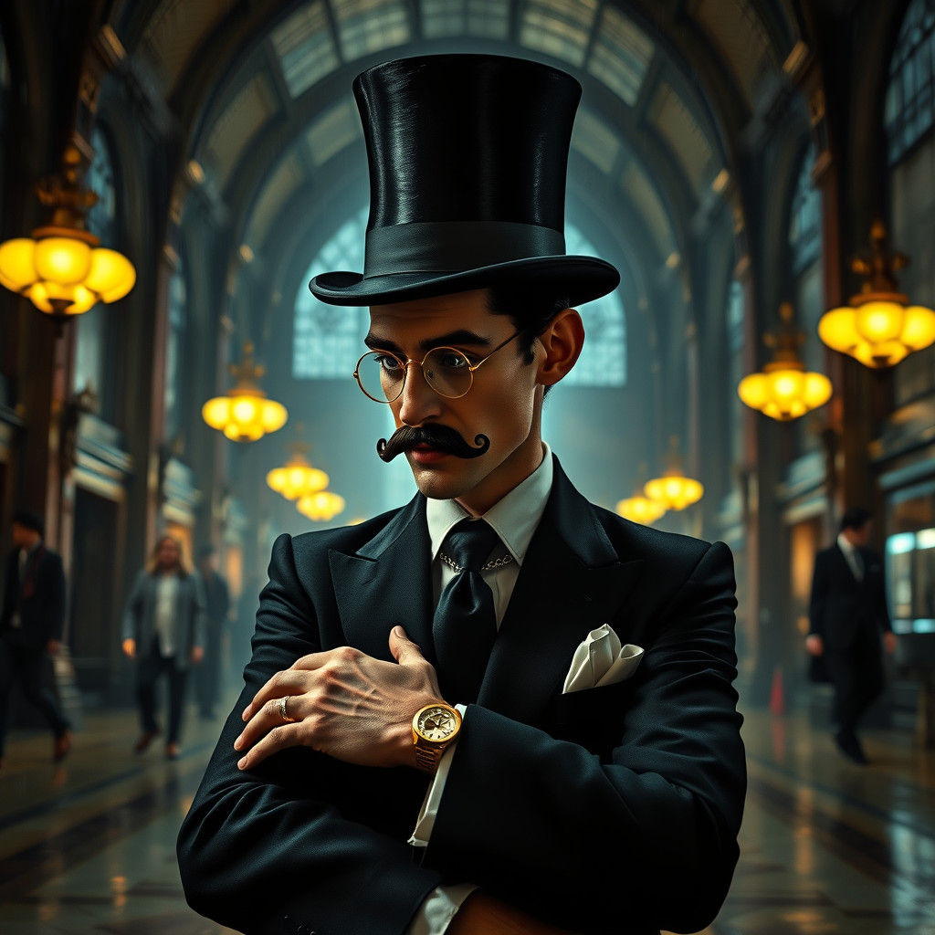 Elegant Man with Top Hat and Gold Accessories