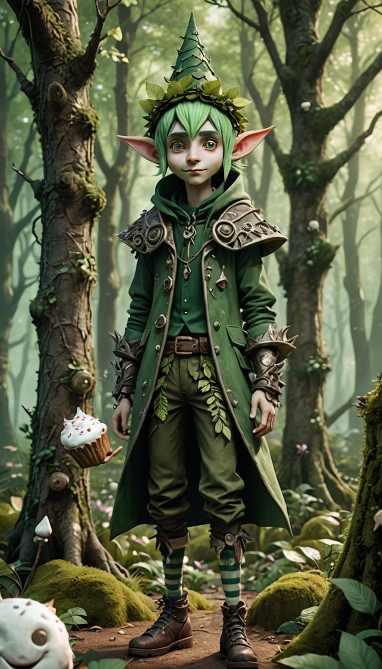 A Marshmallowpunk CGI character that's a Forest Elf with a soft, marshmallow-like appearance. The character is primarily...