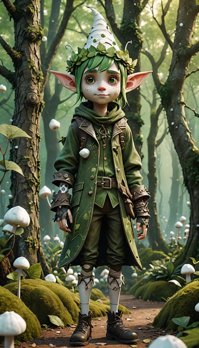 A Marshmallowpunk CGI character that's a Forest Elf with a soft, marshmallow-like appearance. The character is primarily...