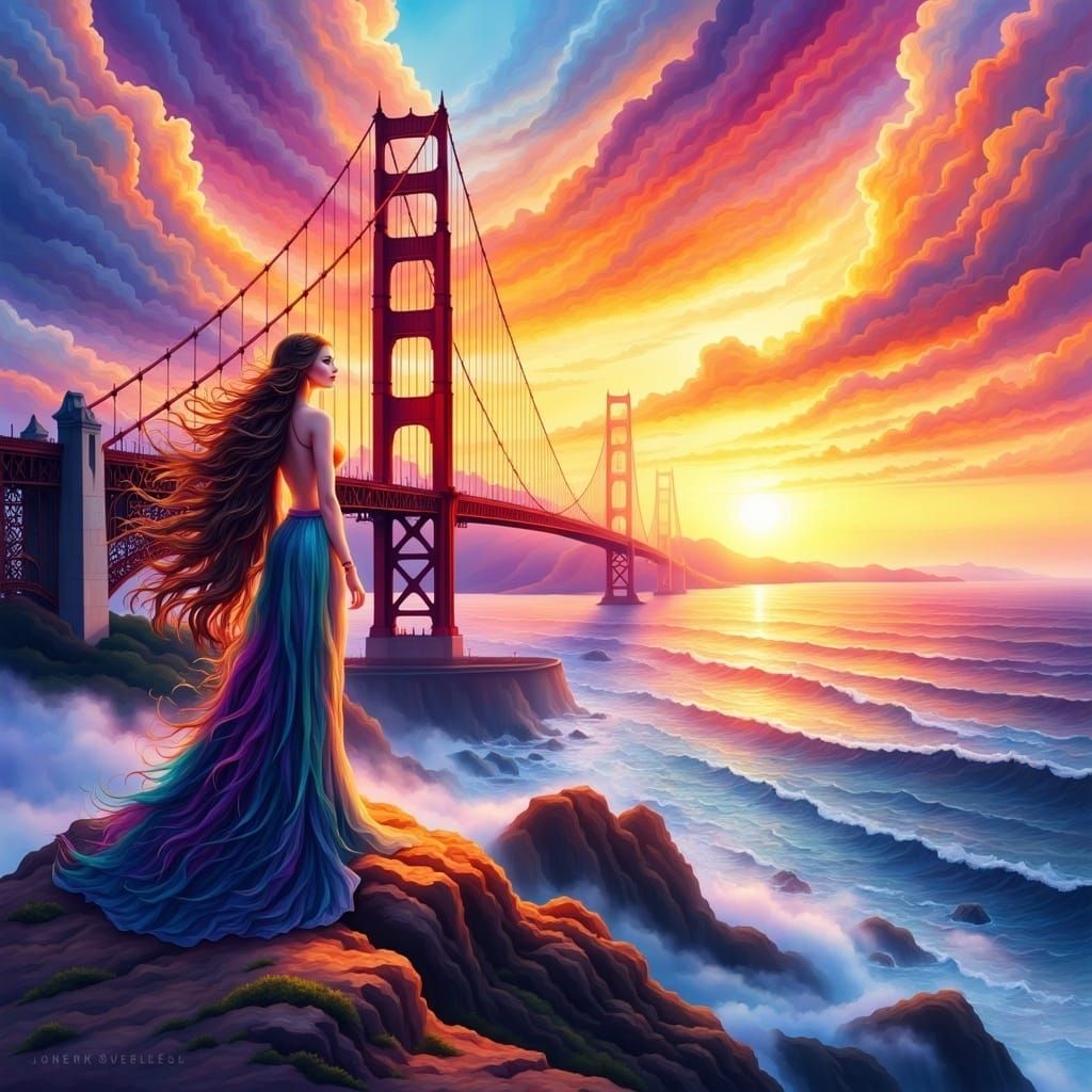 Sunset Over Golden Gate Bridge: Digital Concept Art
