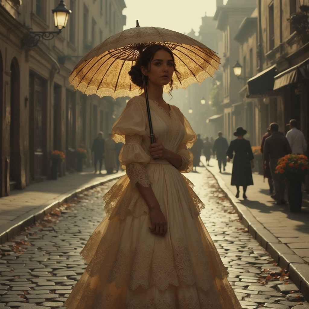 Victorian Lady with Parasol in Sepia Tones
