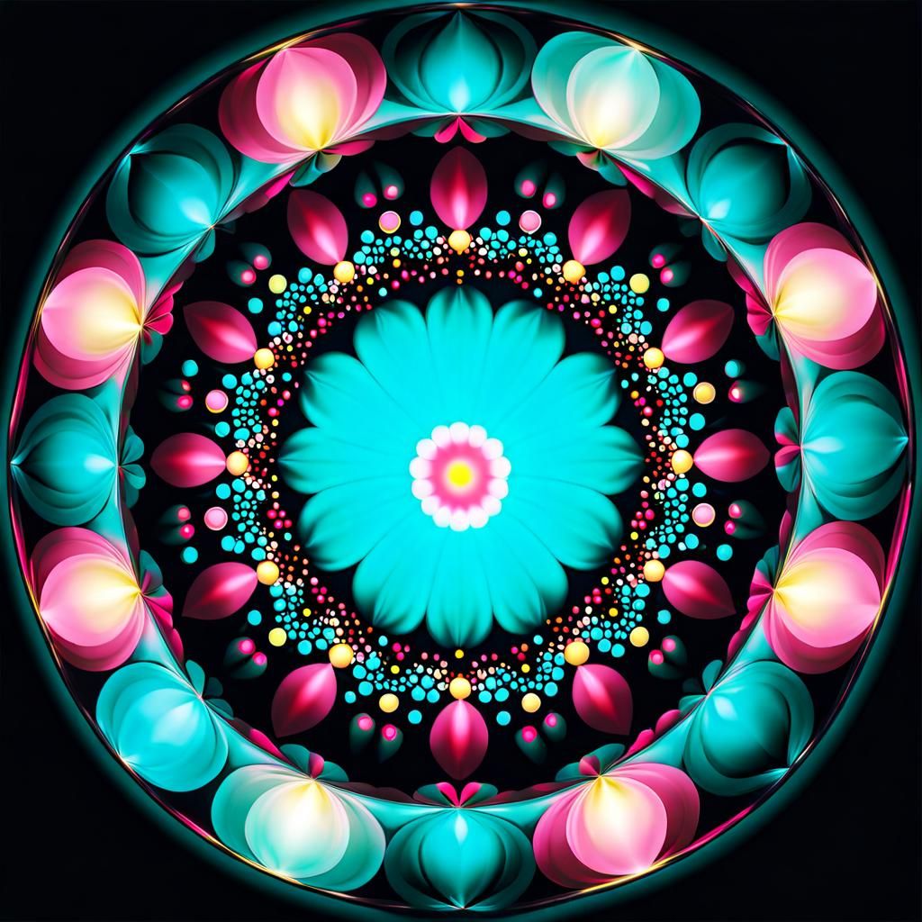 Kaleidoscope of light Turquoise Dark Turquoise, pink, red, y...