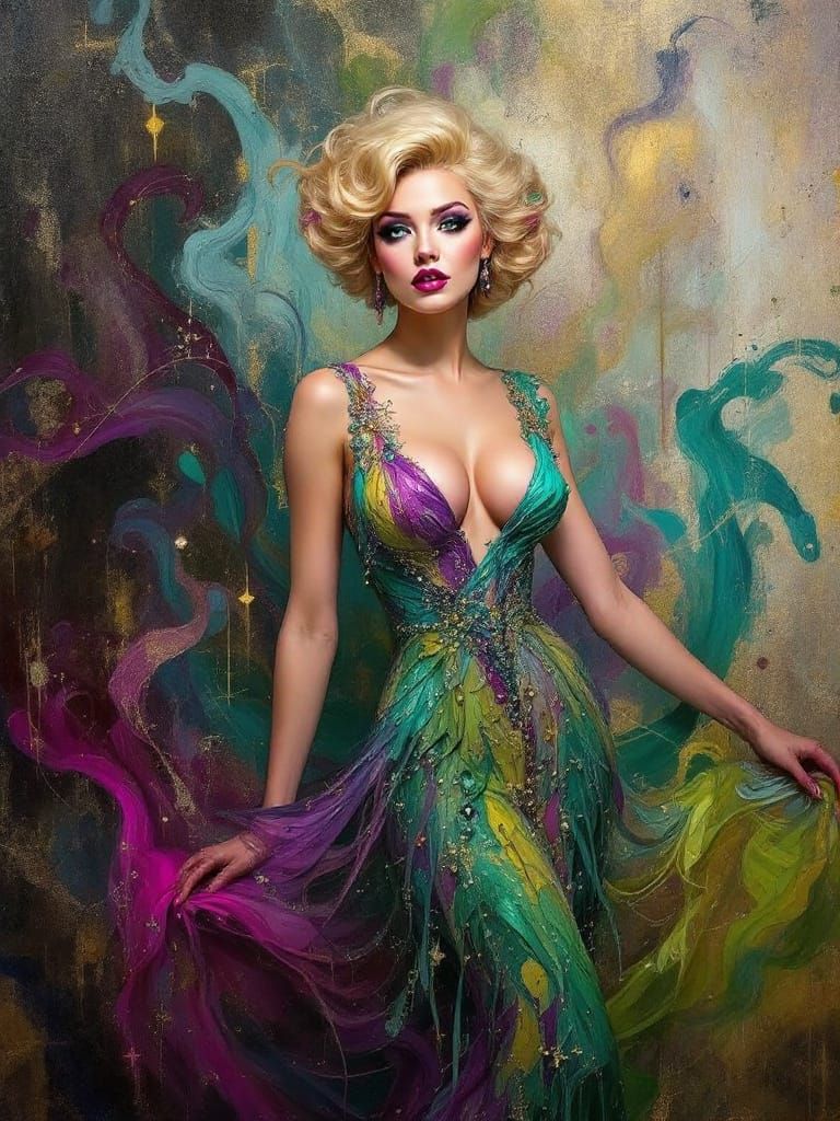 Pin-Up Woman with Pink Tipped Hair in Carnival Splendor