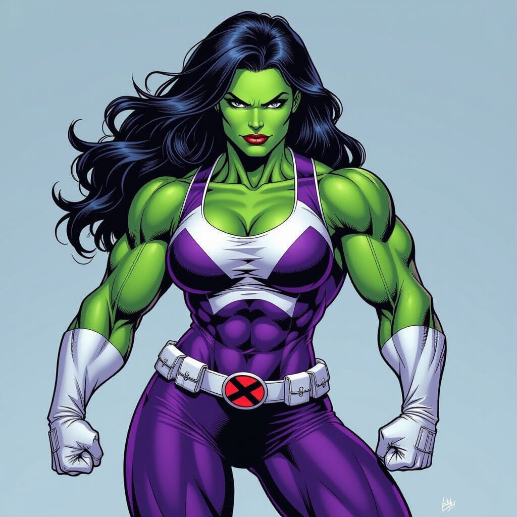 Heroic She-Hulk in X-Men Suit, Comic Book Style
