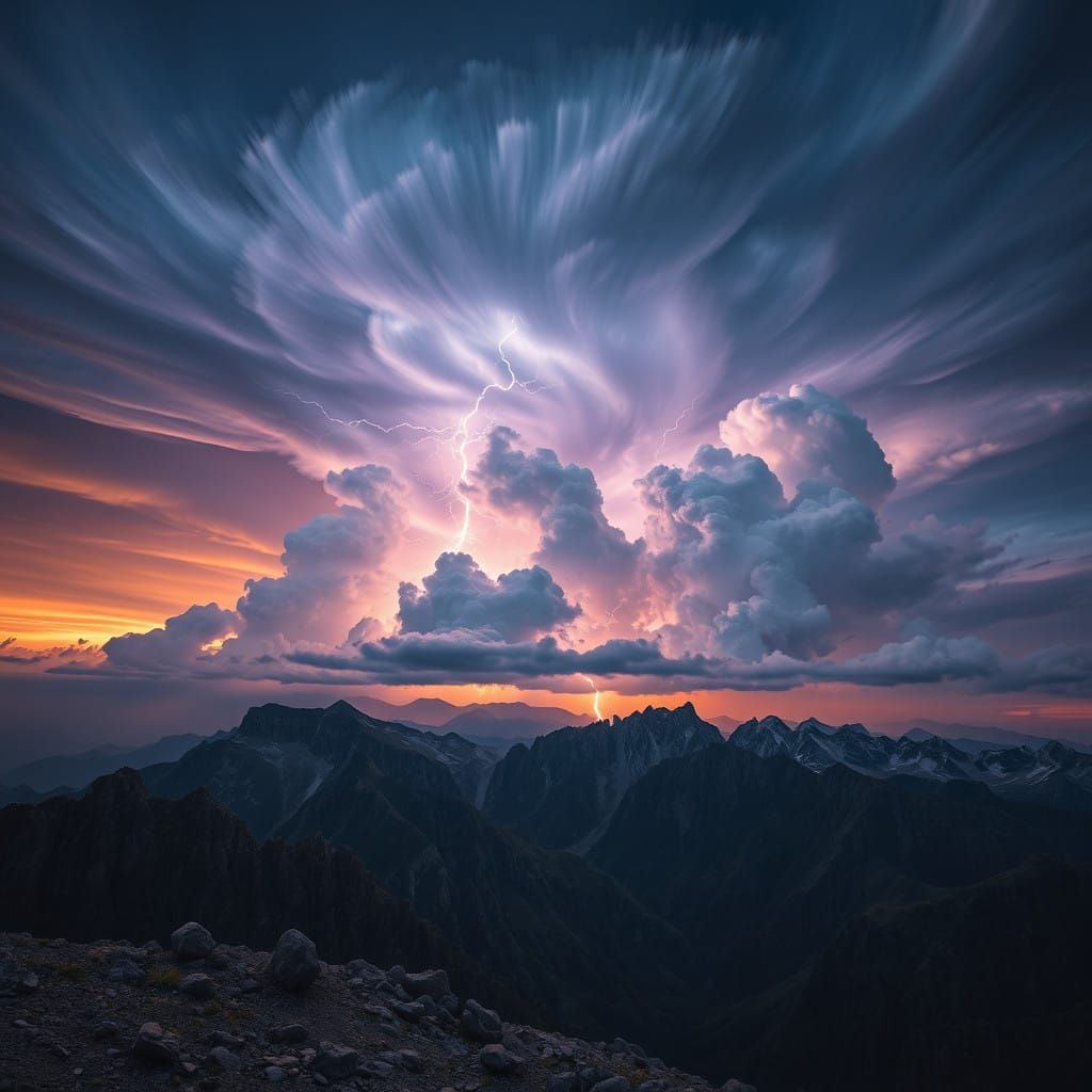 Majestic Hyperrealistic Stormscape at Sunset