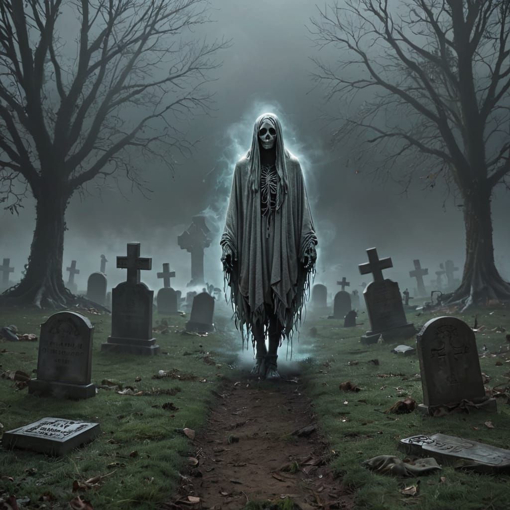 Ethereal Spirits Emerge from Misty Graveyard