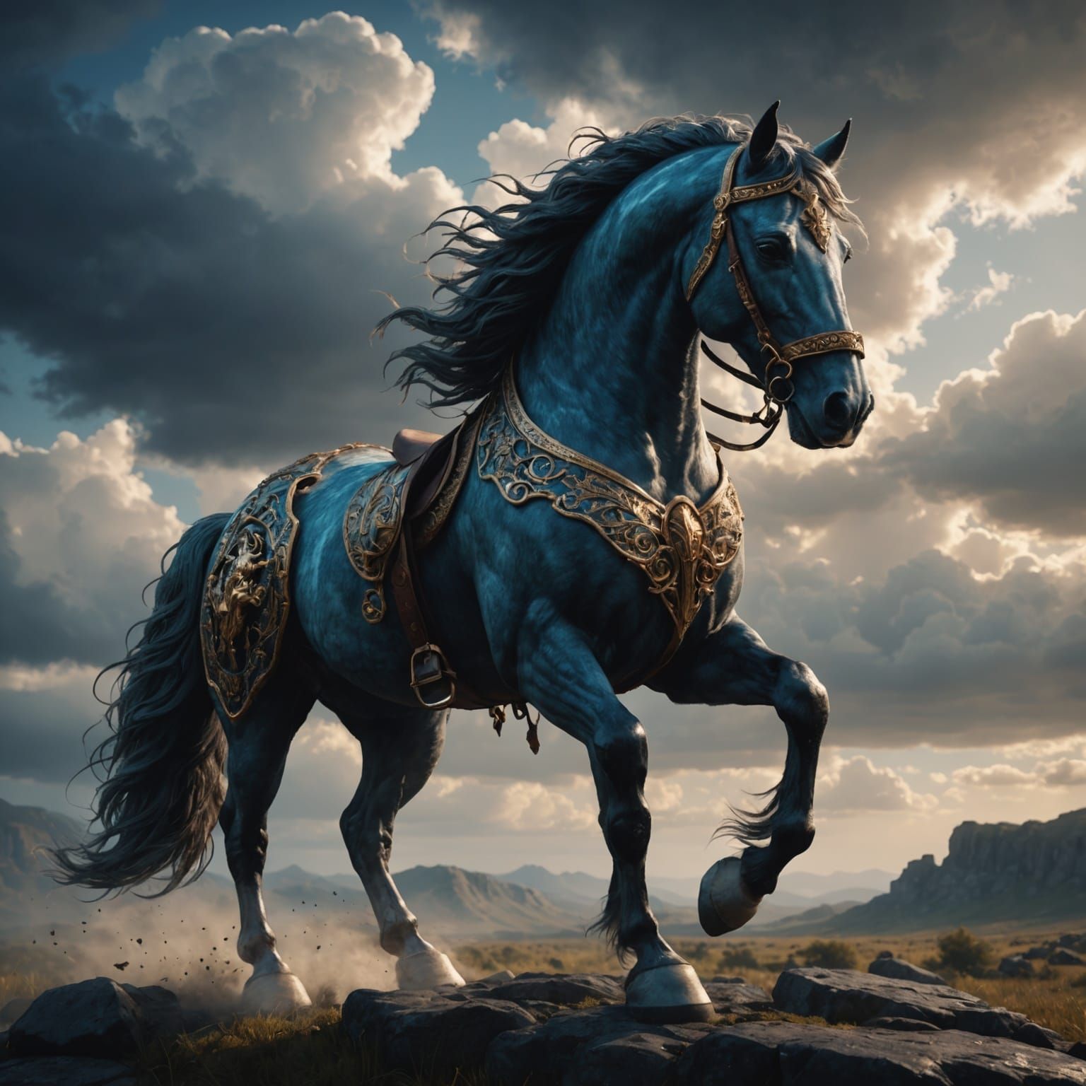 Fantastical Horse with Cloudy Sky, Detailed Matte Painting