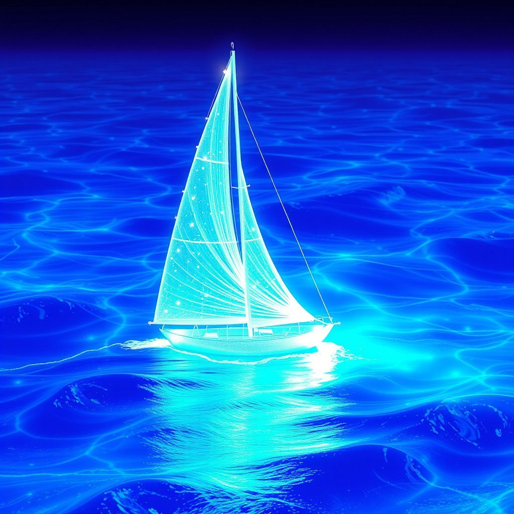 Luminous Light Sailboat on Electric Blue Sea