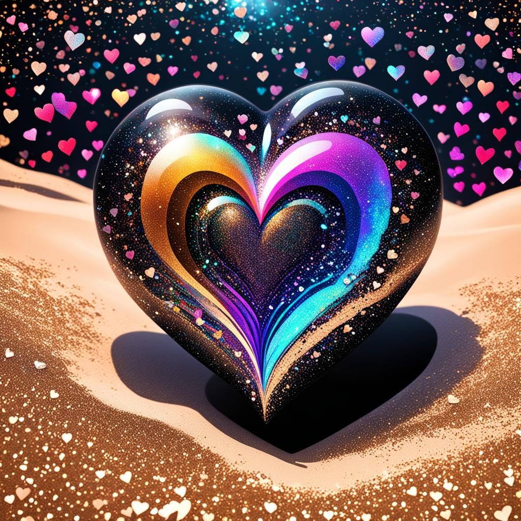 Love Hearts on Beach in Astral Illustration