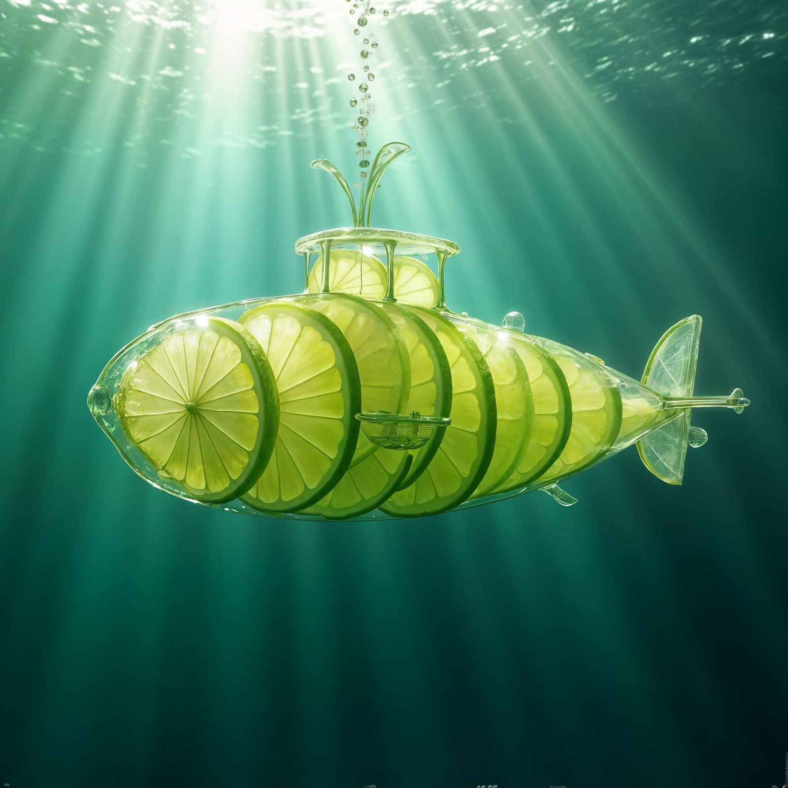 Surreal Lime Submarine in Oceanic Serenity