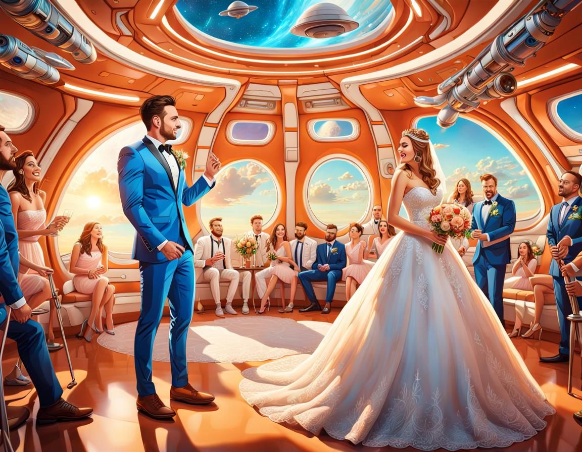 wedding in interior of the spaceship