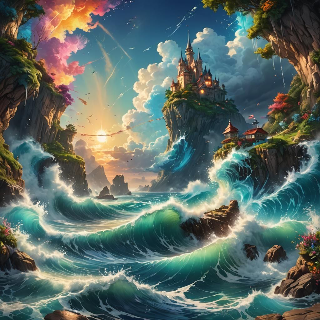 Hyperrealistic Magical Landscape: Sky Meets Sea